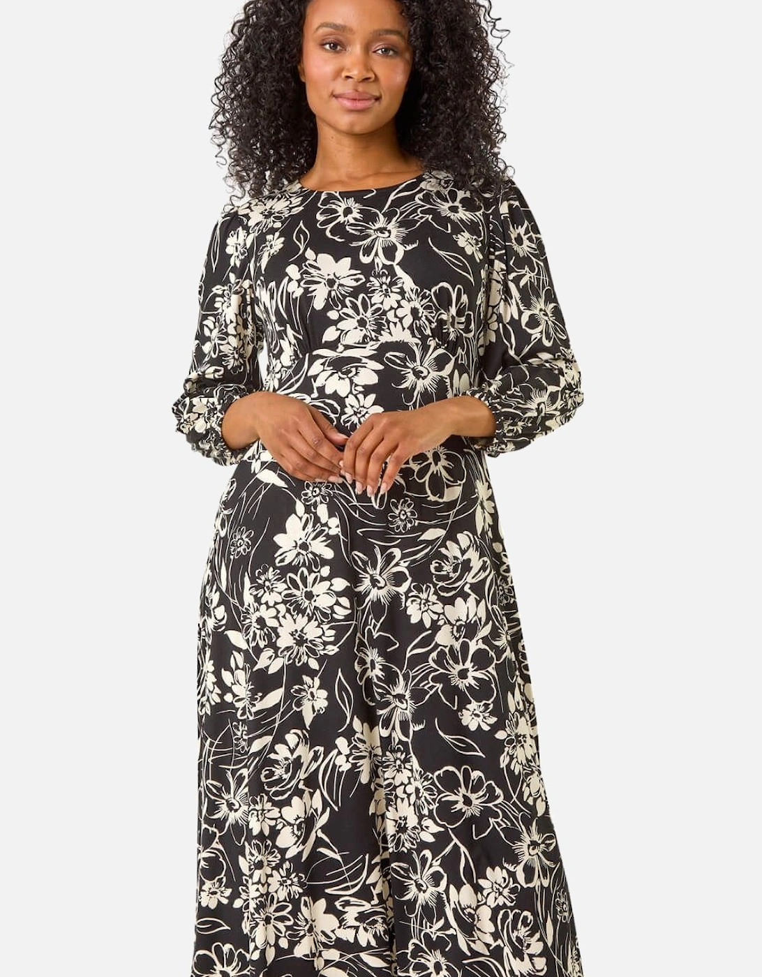 Petite Floral Stretch Midi Dress, 2 of 1
