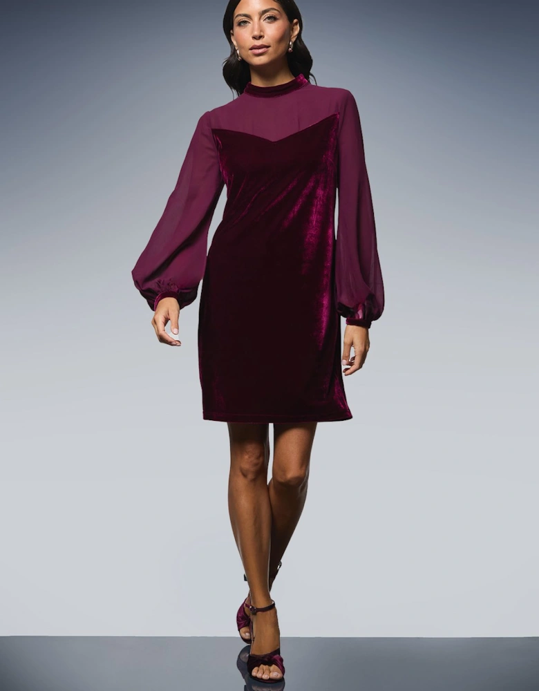 Occasion Velvet Chiffon Sleeve Shift Dress