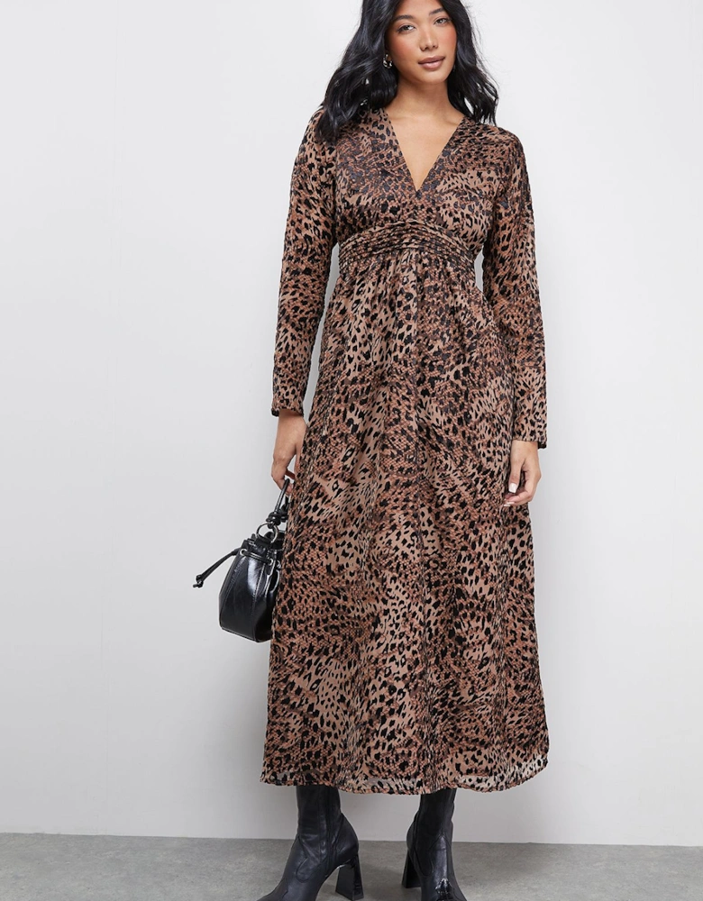 Petite Burnout Velvet Plunge Neck Waisted Midi Dress