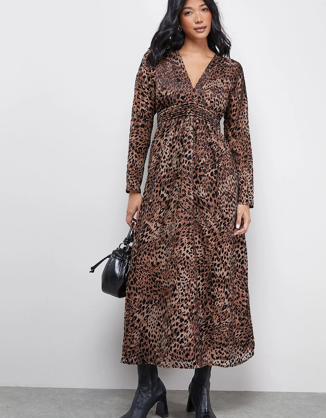 Petite Burnout Velvet Plunge Neck Waisted Midi Dress, 2 of 1