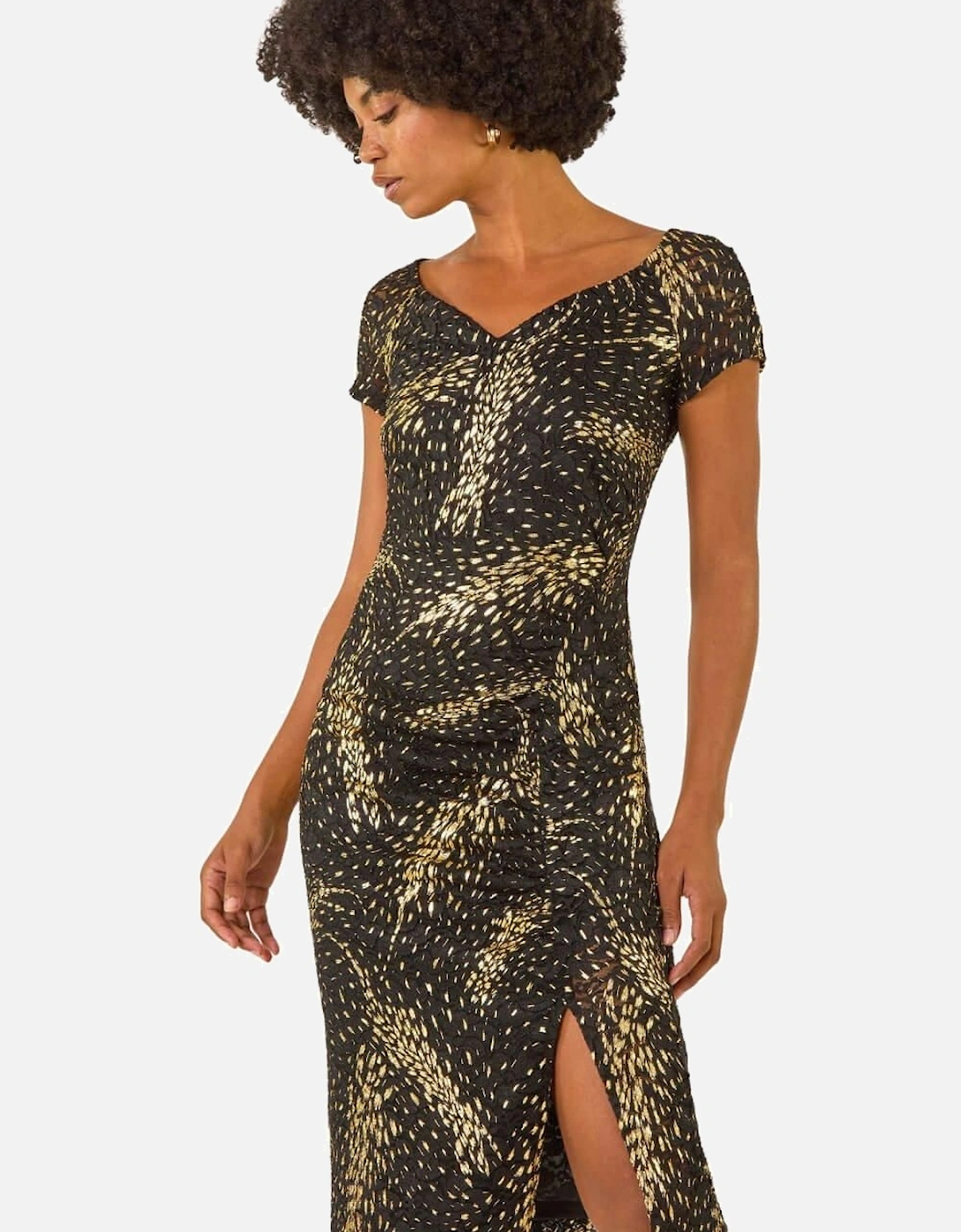 Foil Print Lace Ruched Dress, 2 of 1
