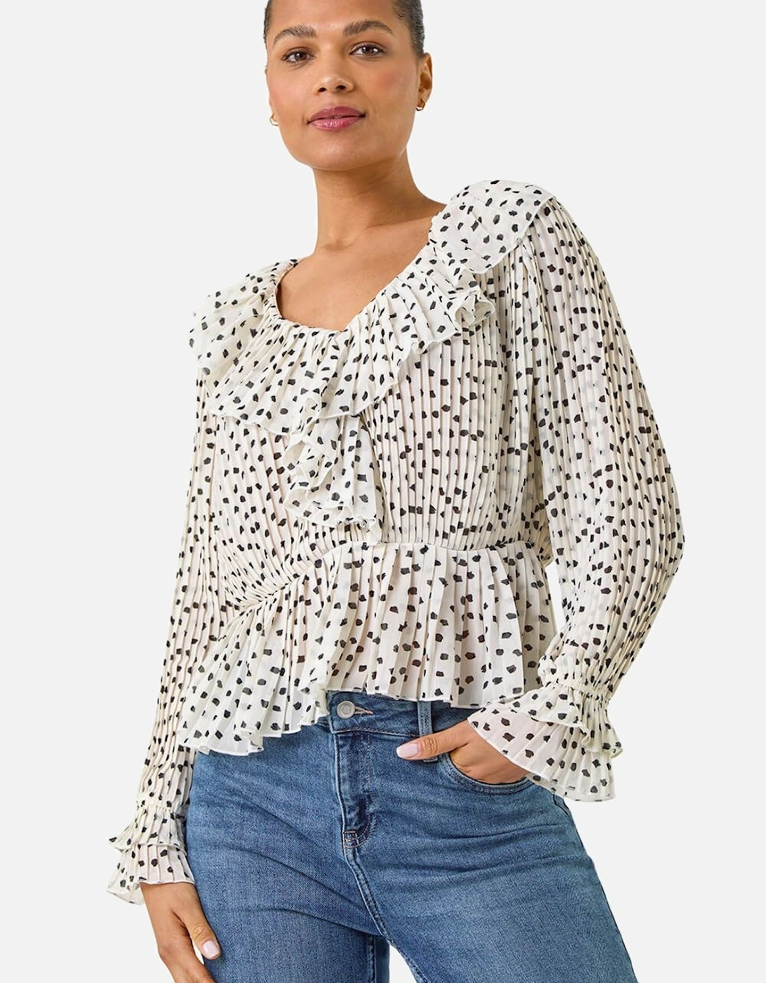 Spot Frill Pleated Peplum Blouse, 2 of 1