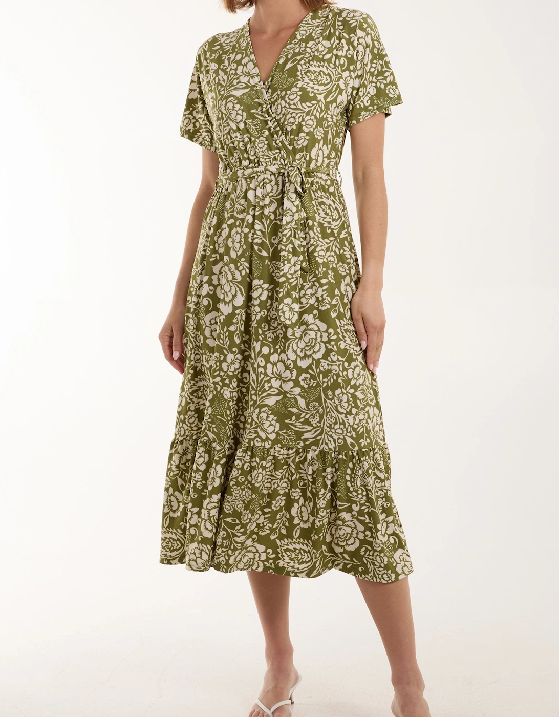 Khaki Double V Midi Dress With Tassel Tie, 2 of 1