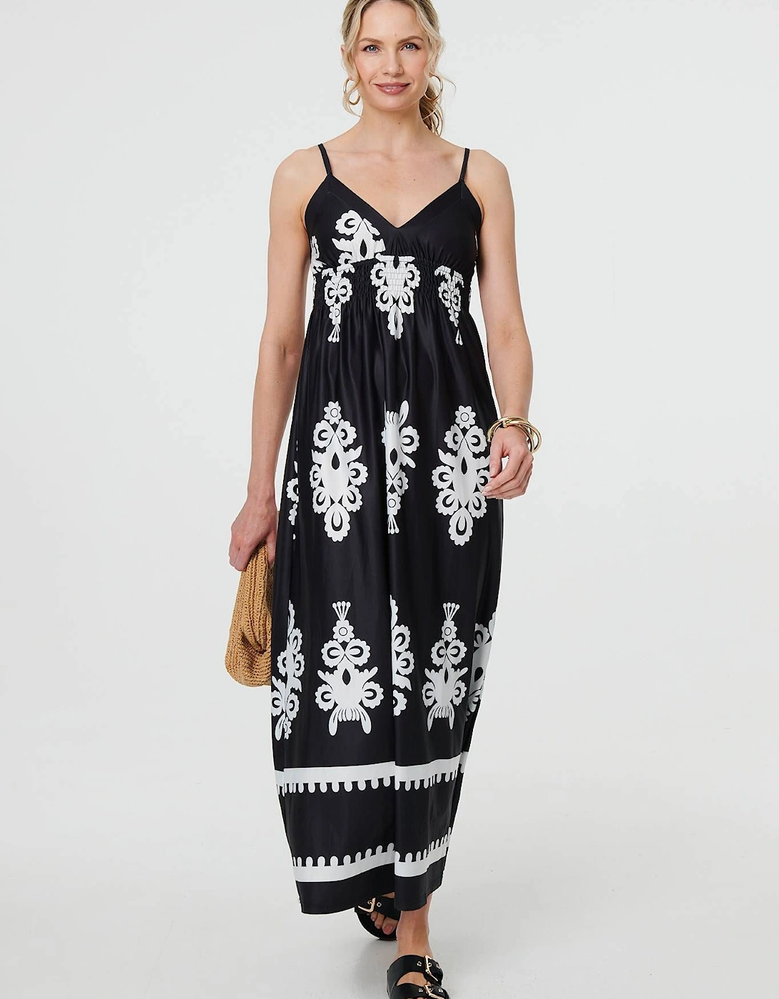 Ikat Print Sleeveless Shirred Maxi Dress, 2 of 1