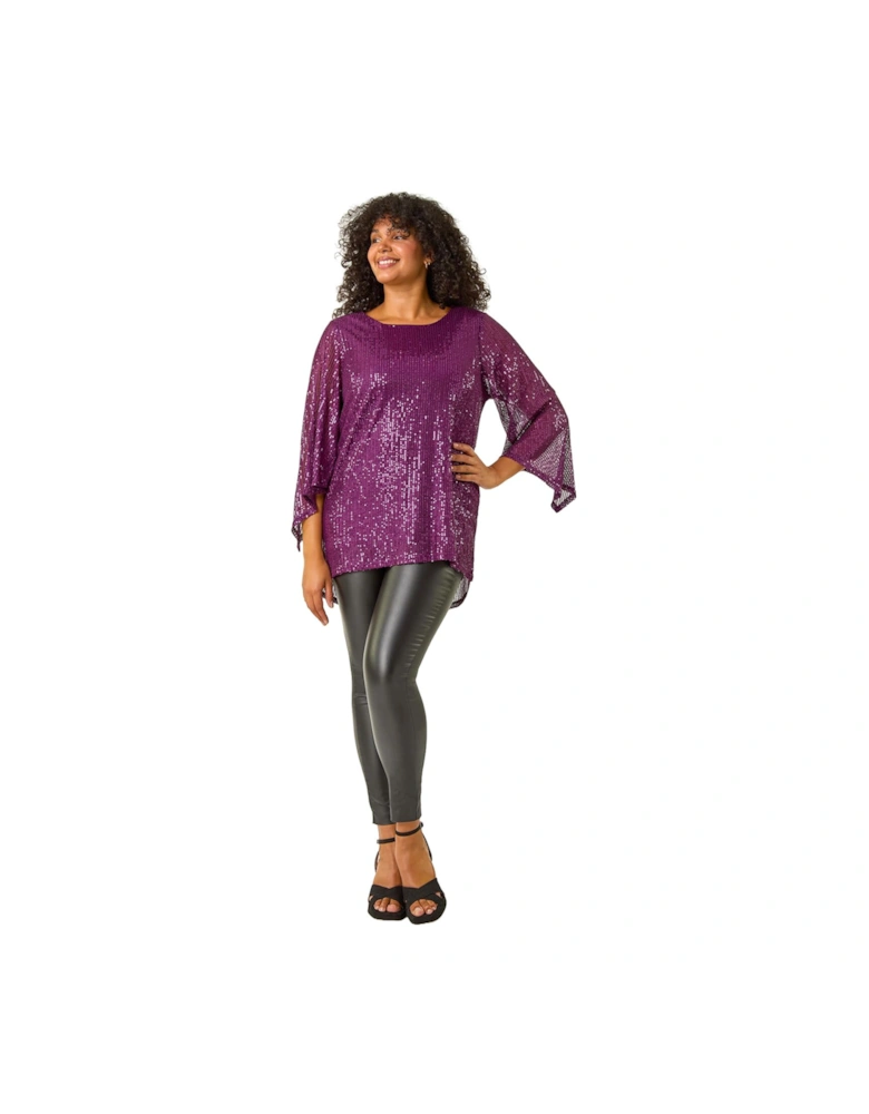 Curve Sequin Flared Sleeve Top