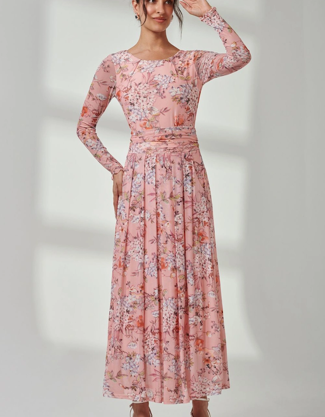 Floral Long Sleeve Mesh Maxi Dress, 2 of 1