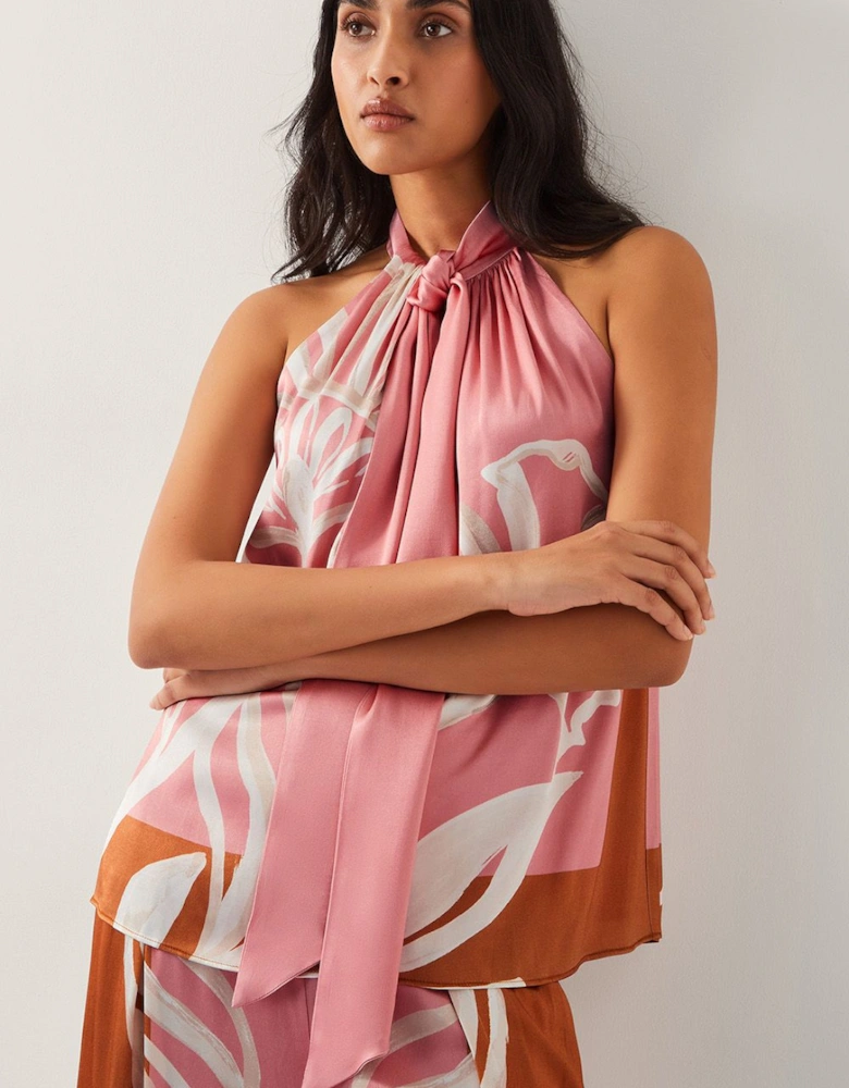 Tabitha Floral Print Halter Top Pink