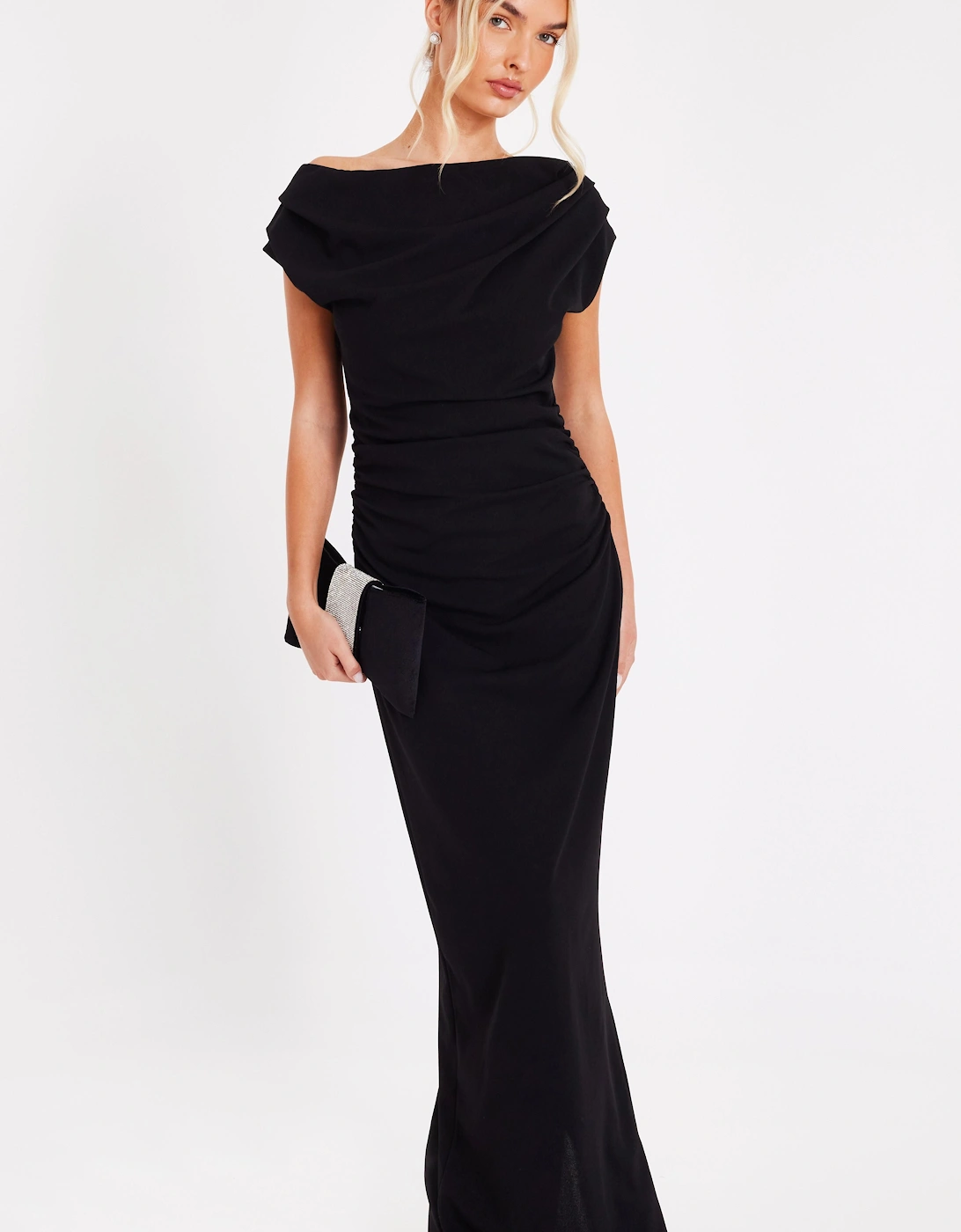 Black Asymmetric Ruched Maxi Dress, 2 of 1