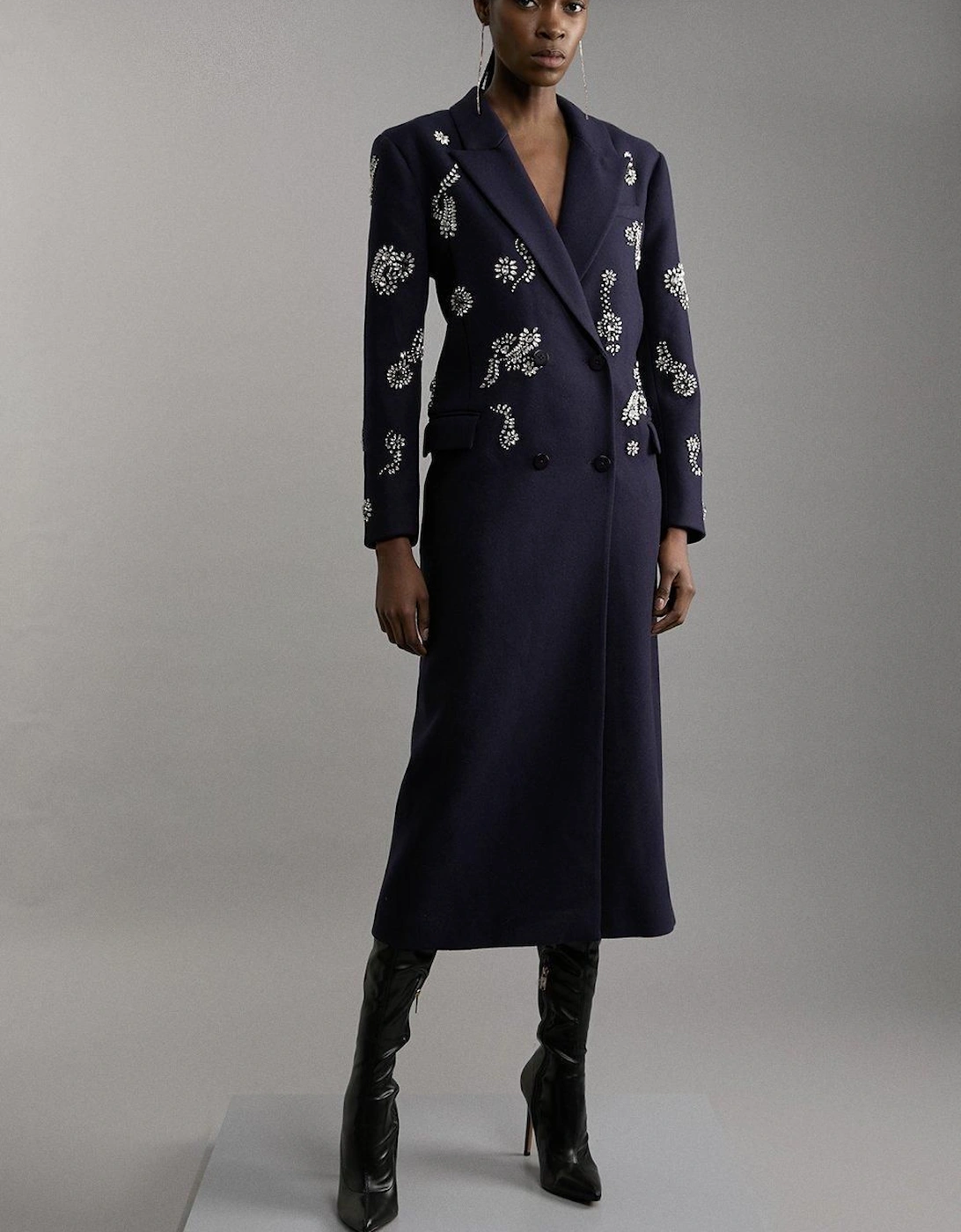 Tailored Wool Blend Embellished Maxi Coat, 2 of 1