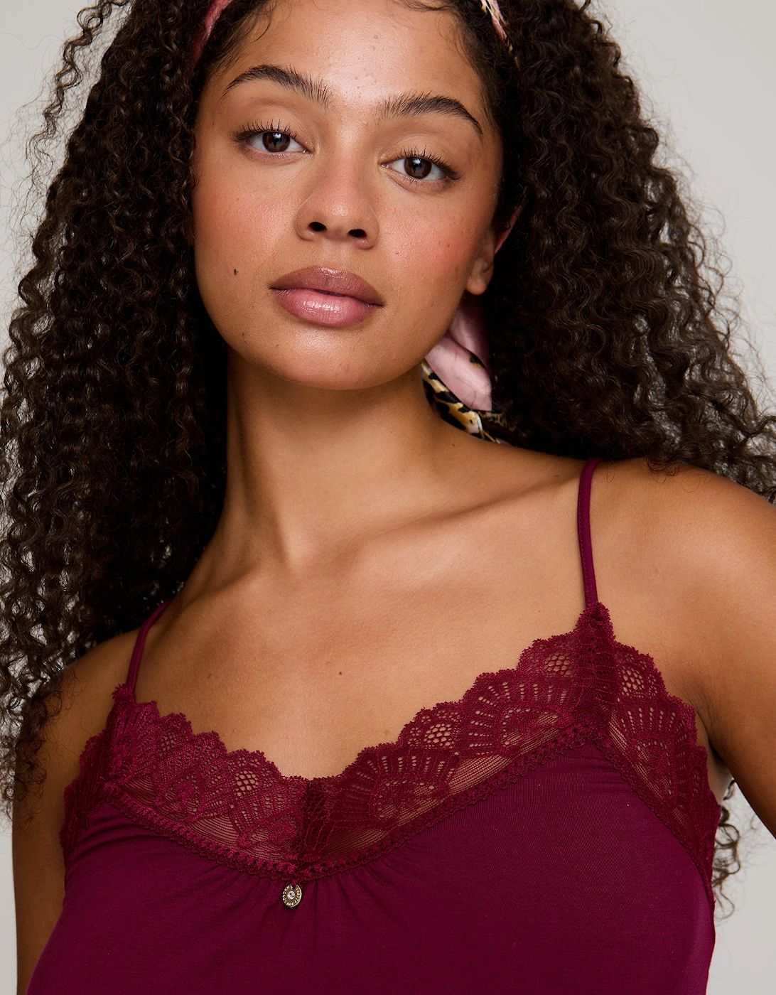 Bamboo Lace Cami Short Pyjama Set in Bordeaux