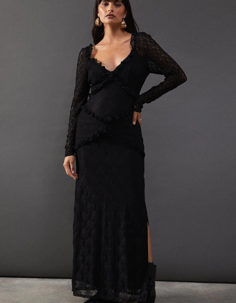 Mixed Lace Sweetheart Neck Maxi Dress
