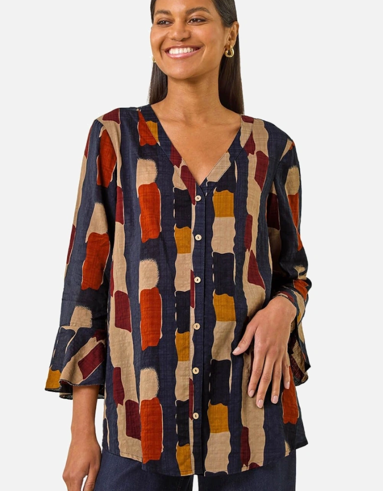 Abstract Print Buttoned Blouse