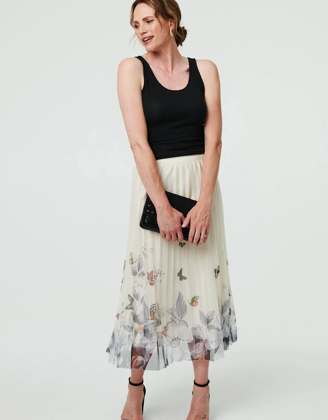 Butterfly Print Pleated Mesh Midi Skirt, 2 of 1
