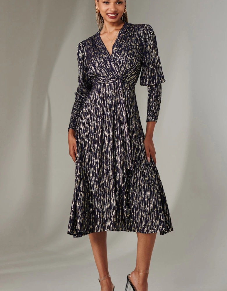 Layla Long Sleeve Metallic Wrap Dress
