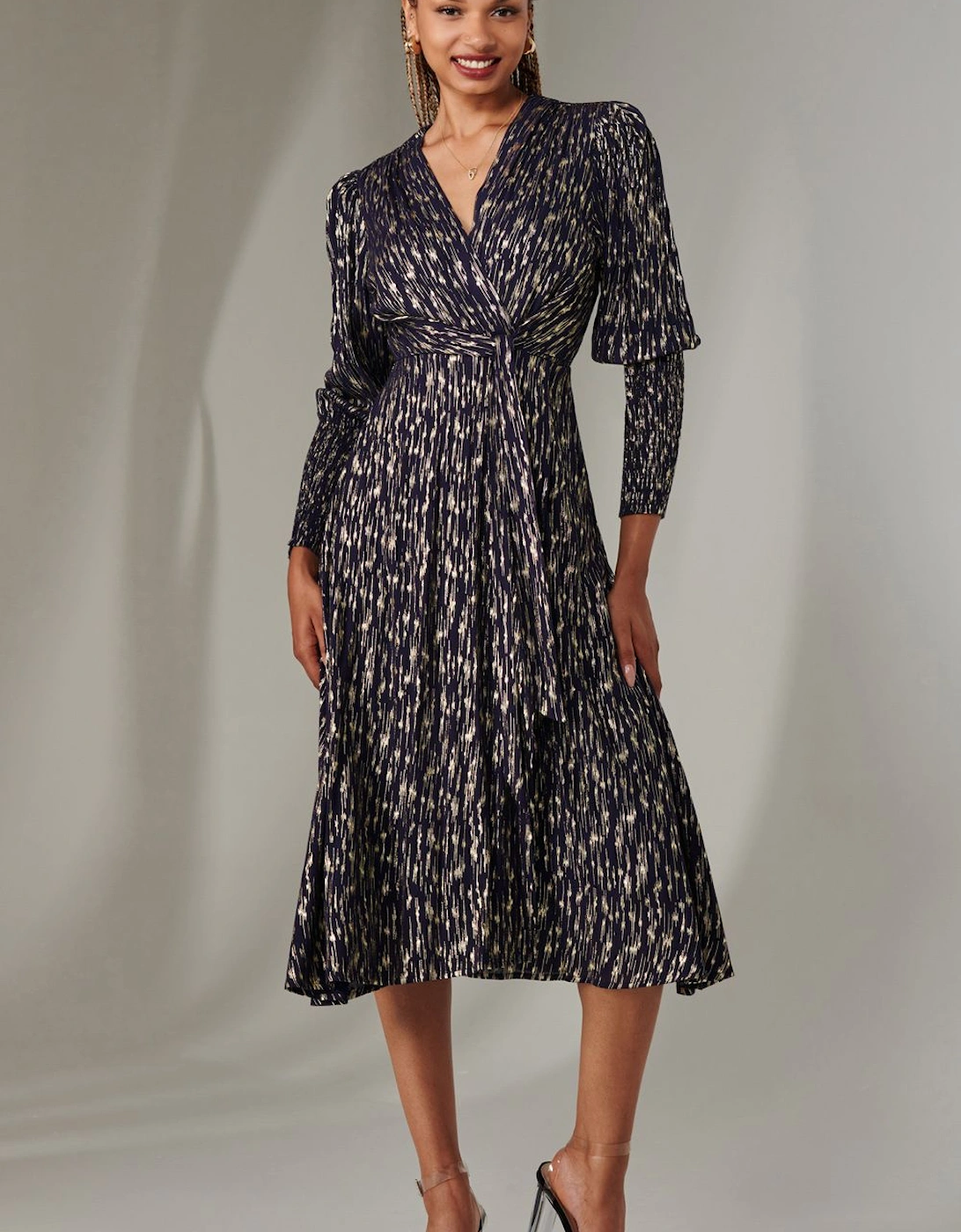 Layla Long Sleeve Metallic Wrap Dress, 2 of 1