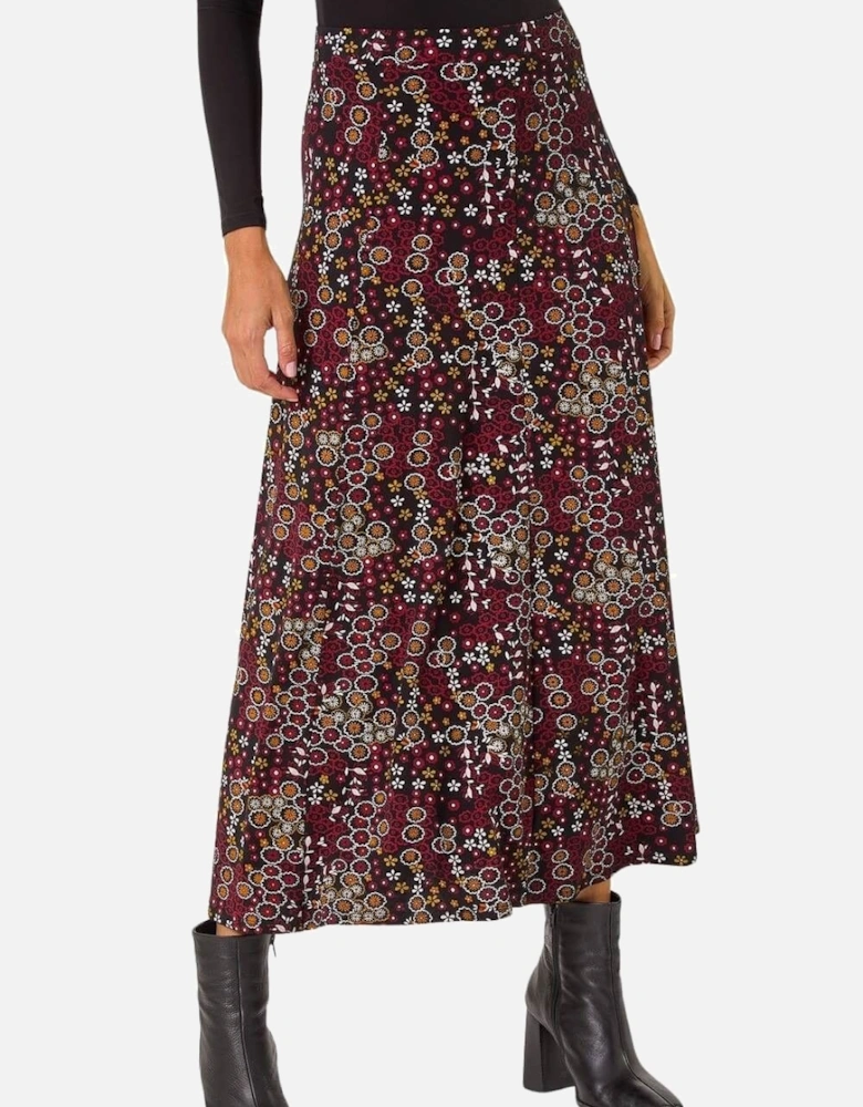 Ditsy Floral Print Stretch Midi Skirt