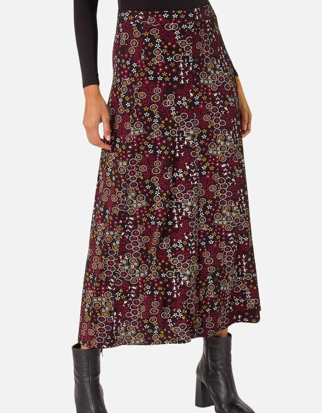Ditsy Floral Print Stretch Midi Skirt, 2 of 1