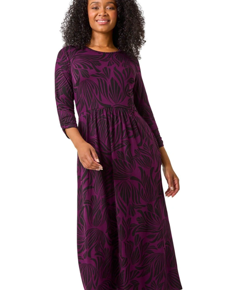 Petite Swirl Print Stretch Midi Dress