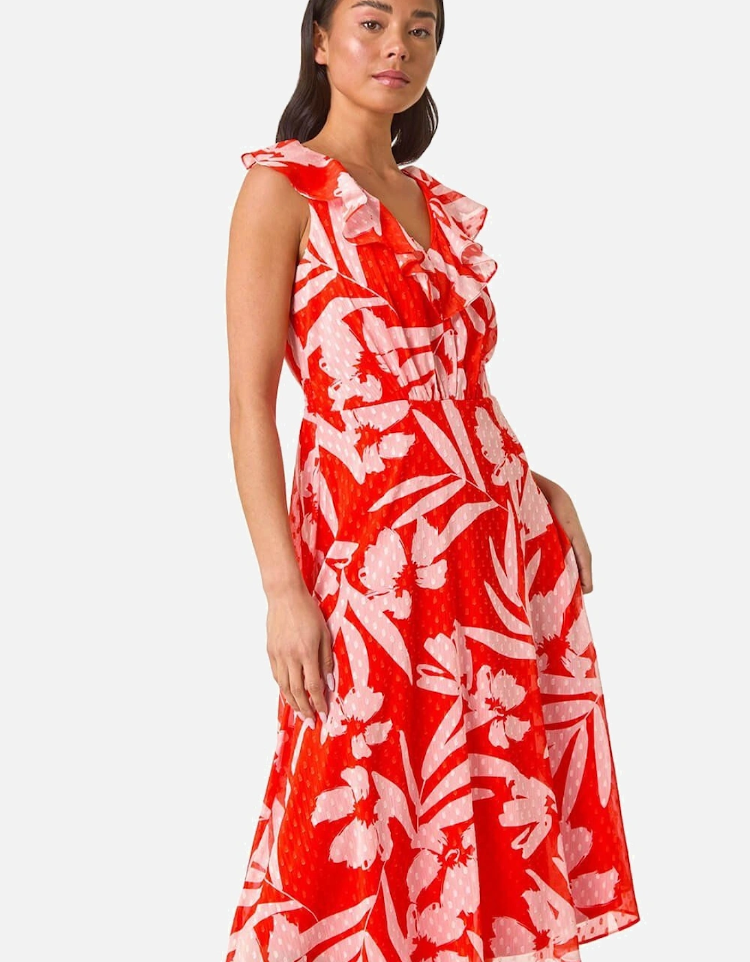 Petite Floral Frill Front Dress, 2 of 1