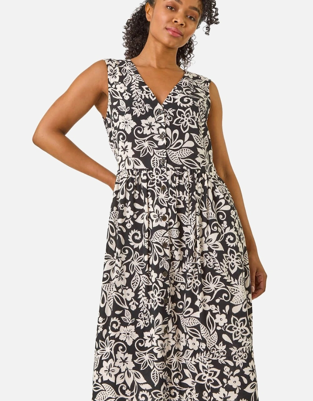 Petite Print Button Through Pocket Dress, 2 of 1