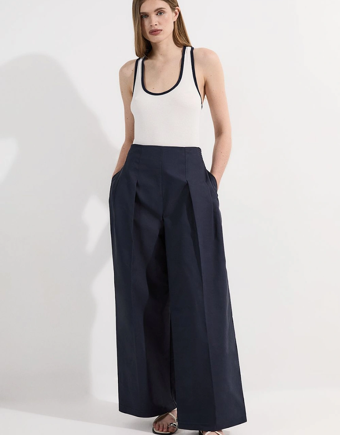Archive Collection - Tailored Cotton Pintuck Grosgrain Wide Leg Trouser, 2 of 1