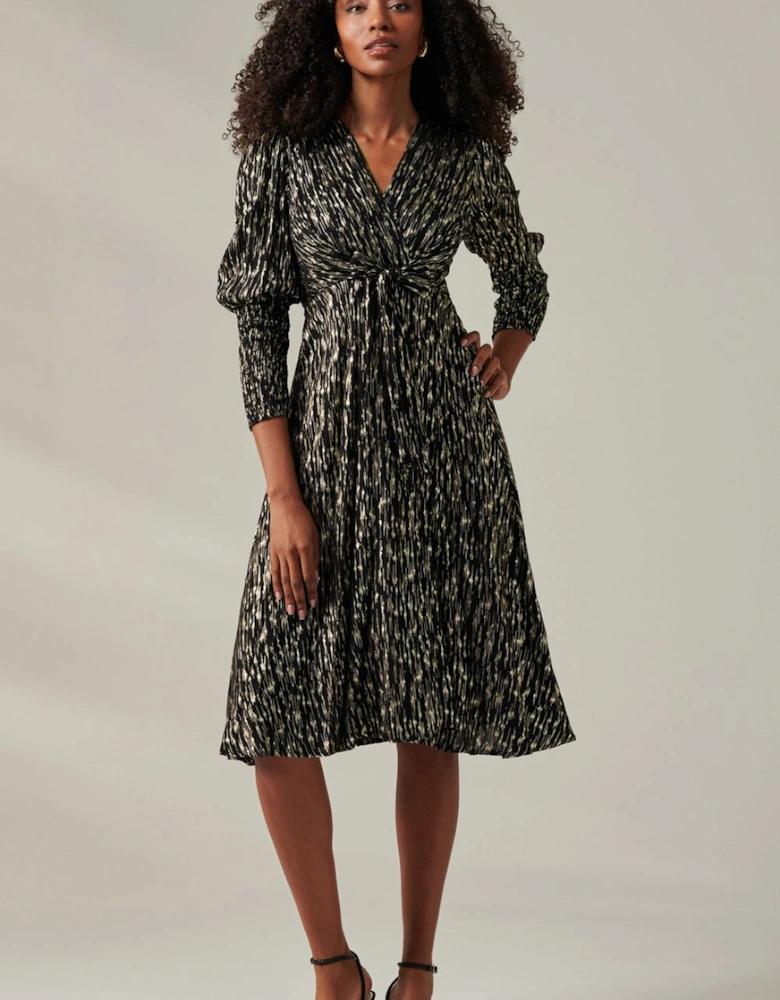 Layla Long Sleeve Metallic Wrap Dress