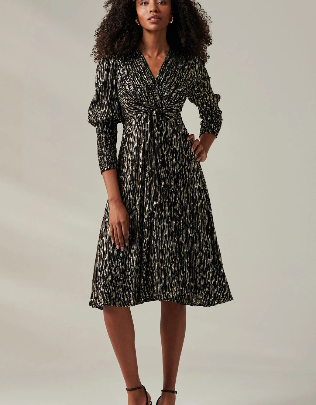 Layla Long Sleeve Metallic Wrap Dress, 2 of 1