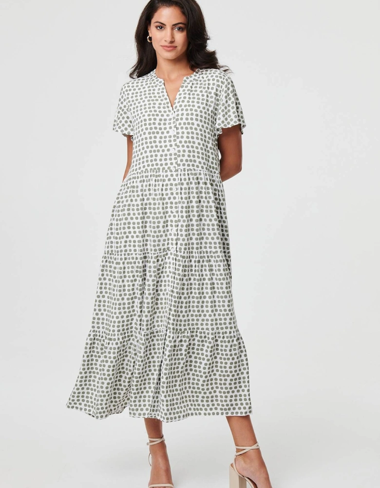 Printed Short Sleeve Relaxed Midi Dress