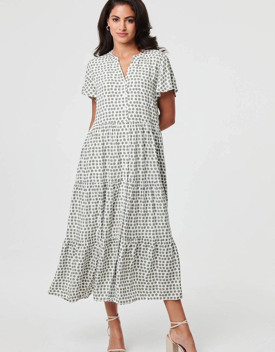 Printed Short Sleeve Relaxed Midi Dress, 2 of 1