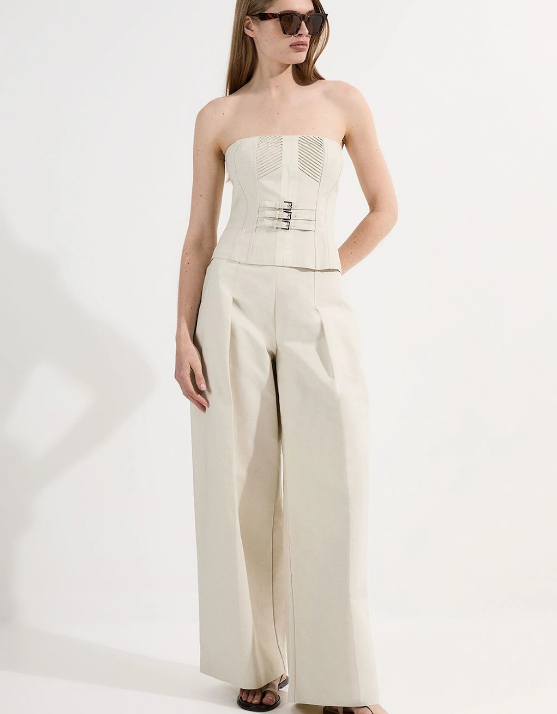 Archive Collection - Tailored Cotton Pintuck Grosgrain Wide Leg Trouser, 2 of 1