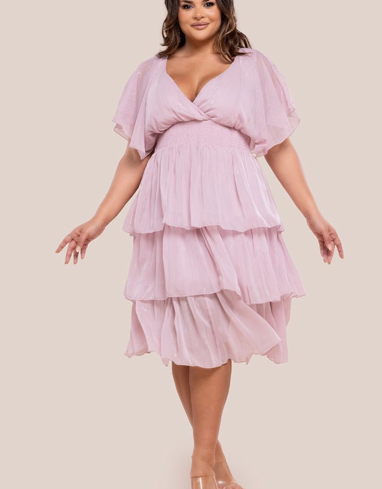 Plain Lurex Chiffon Tiered Midi Dress