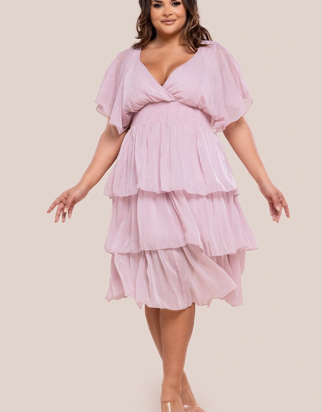 Plain Lurex Chiffon Tiered Midi Dress, 2 of 1