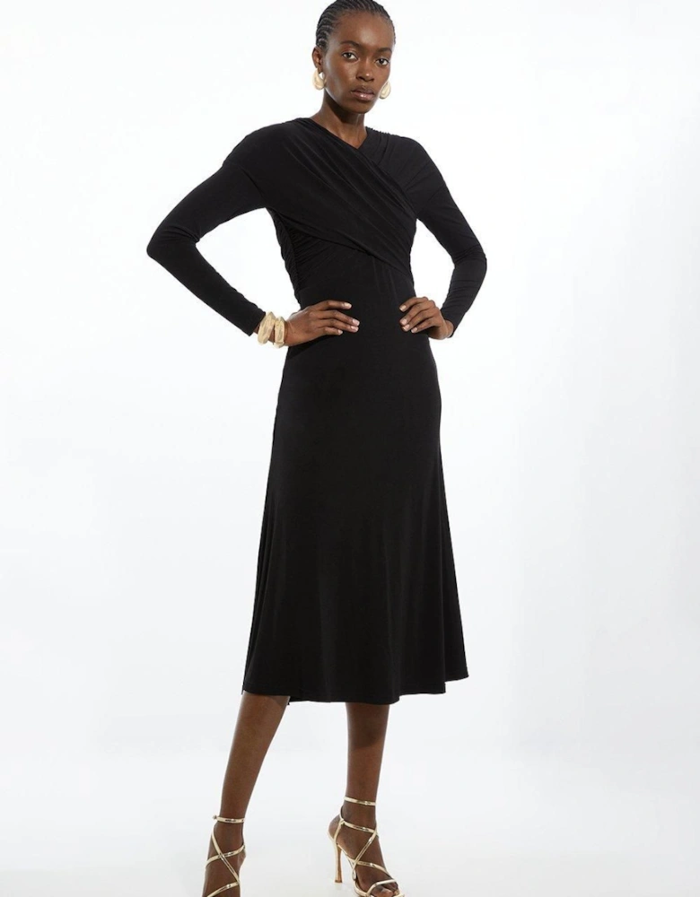 Ruched Jersey Crepe Maxi Dress