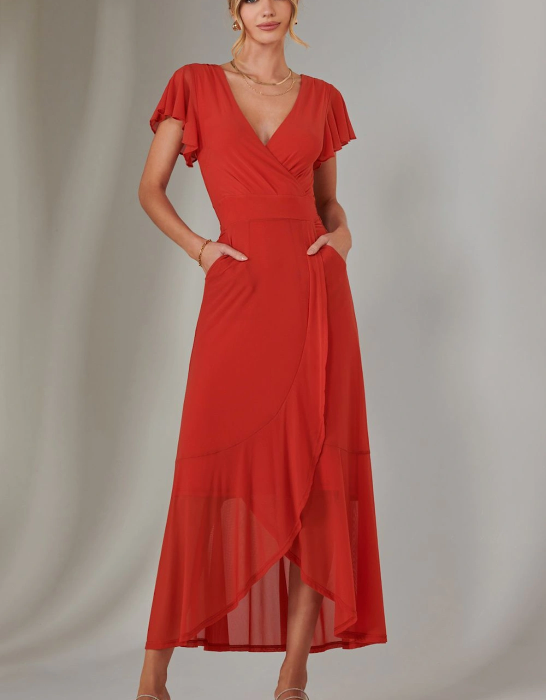 Plain Wrap Mesh Maxi Dress, 2 of 1
