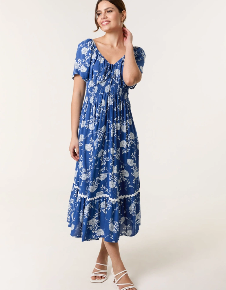 Blue Rick Rack Woven Midi Dress