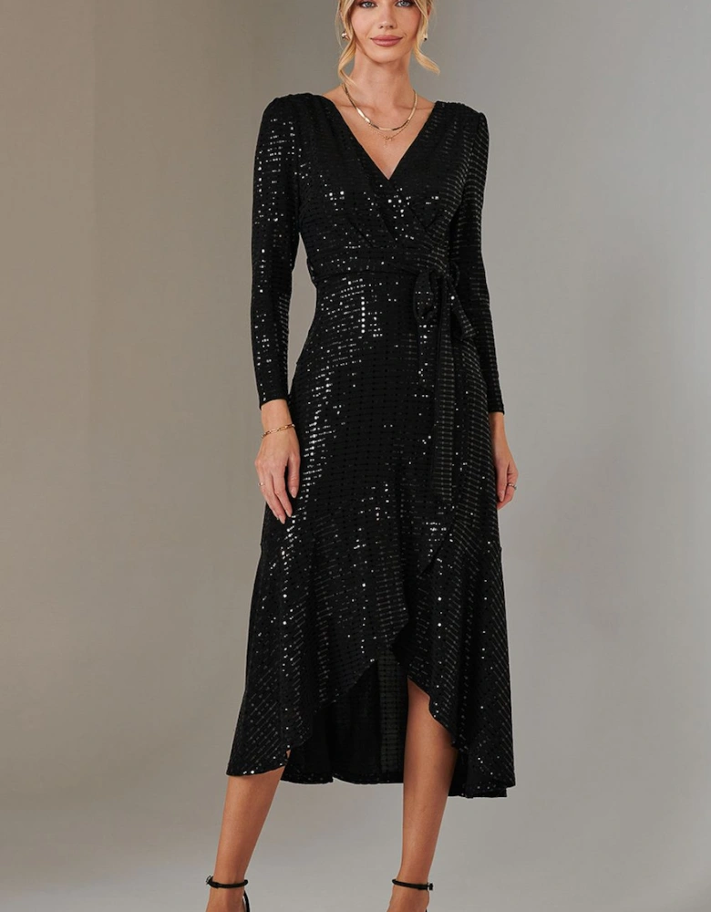 Long Sleeve Metallic Spot Maxi Dress