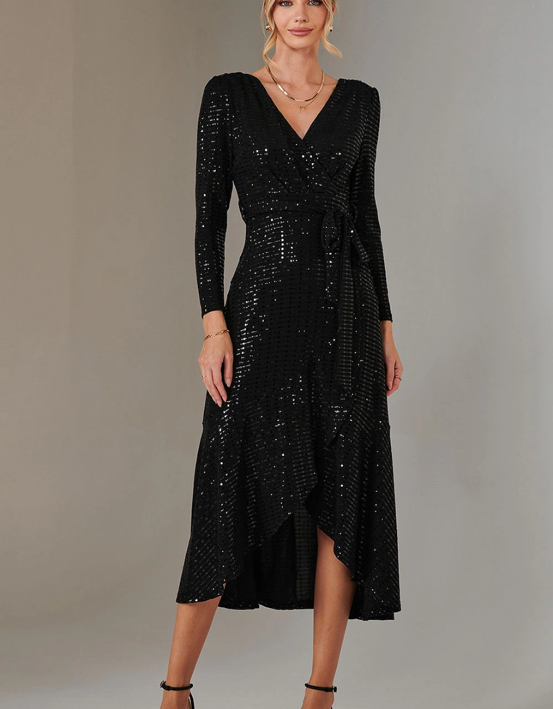 Long Sleeve Metallic Spot Maxi Dress, 2 of 1