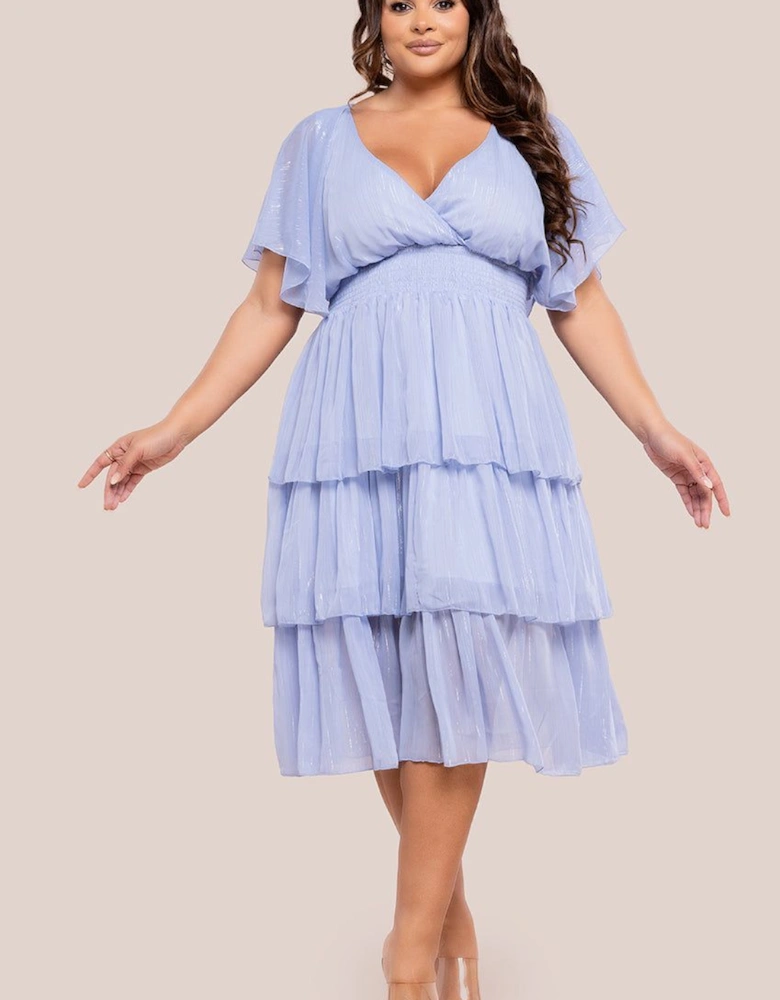 Plain Lurex Chiffon Tiered Midi Dress