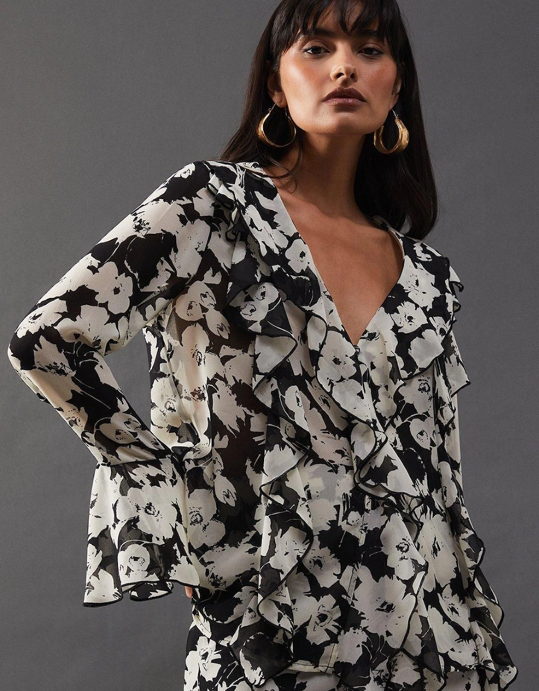 Floral Chiffon Ruffle Front Blouse, 2 of 1