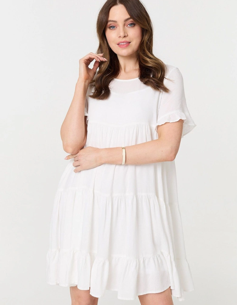 Short Sleeve Frilled Short Smock Dress