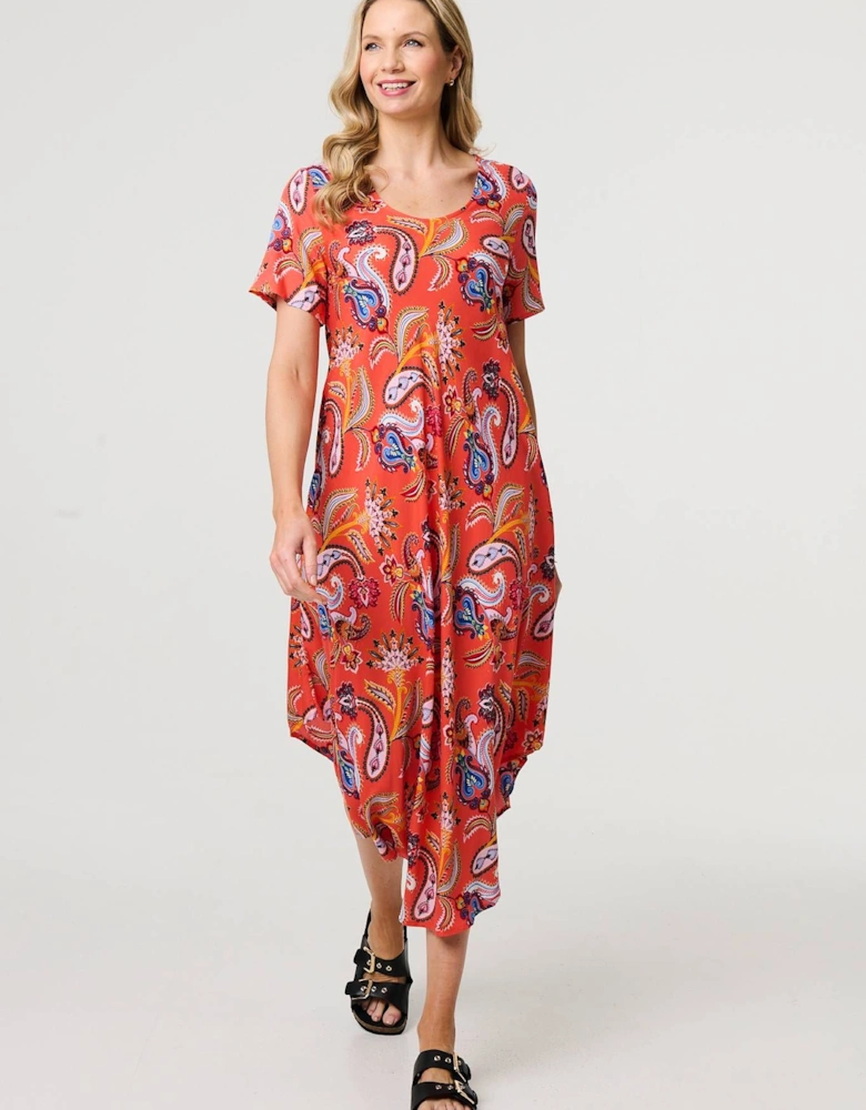 Paisley Relaxed Short Sleeve Midi Dress