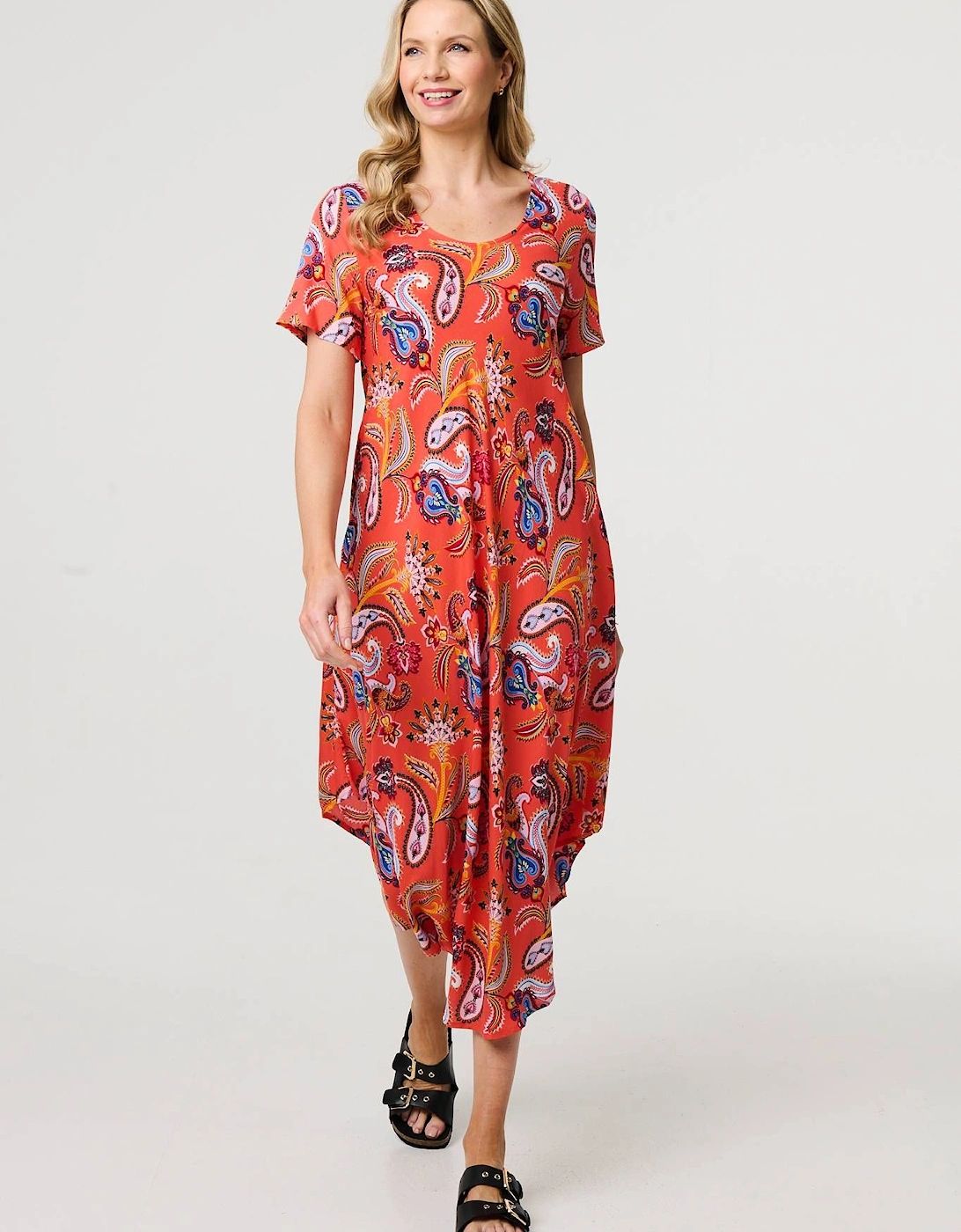Paisley Relaxed Short Sleeve Midi Dress, 2 of 1