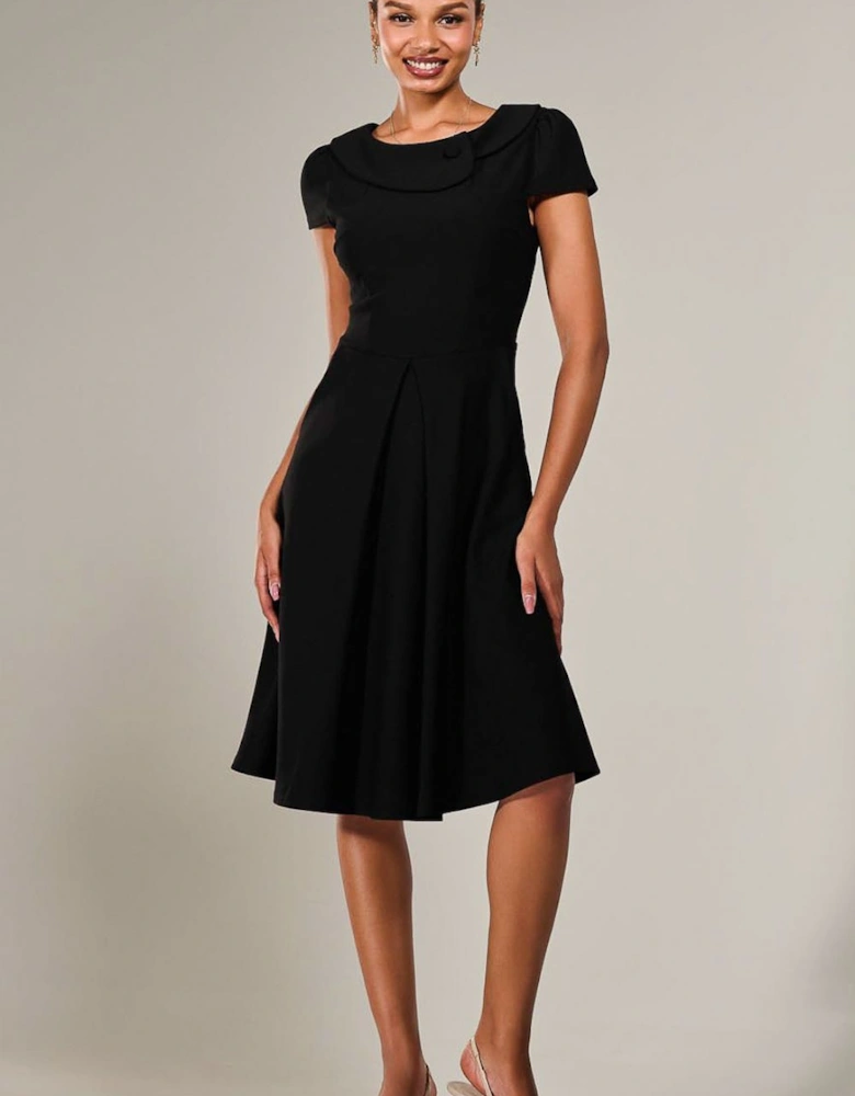 Roll Collar Cap Sleeve Midi Dress