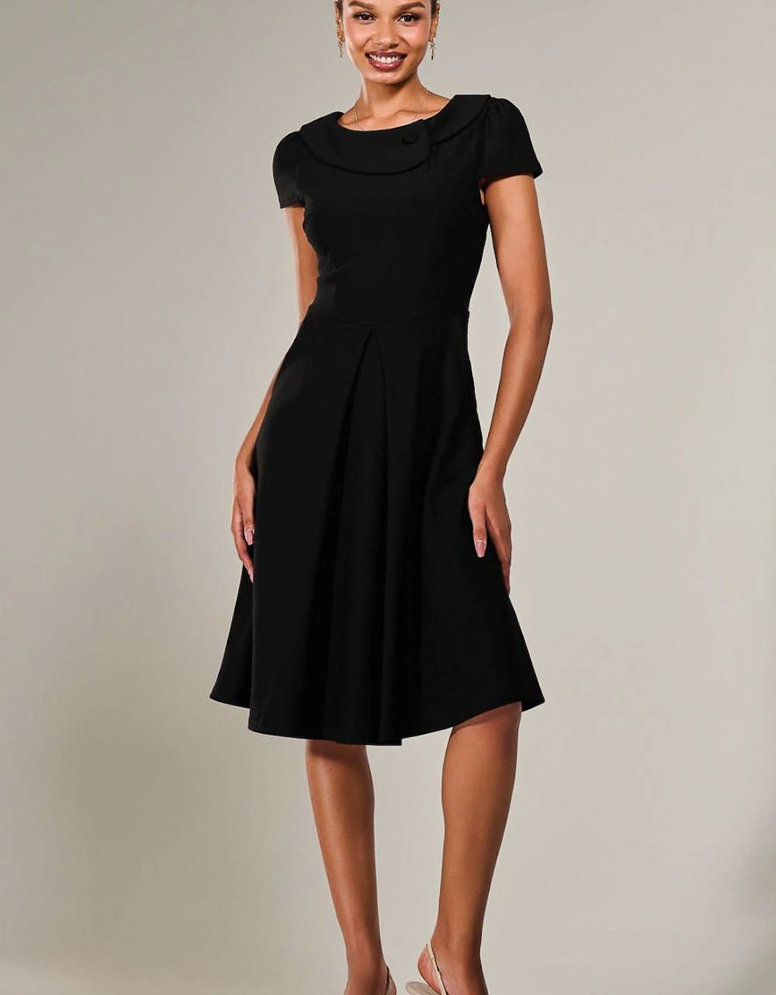 Roll Collar Cap Sleeve Midi Dress, 2 of 1