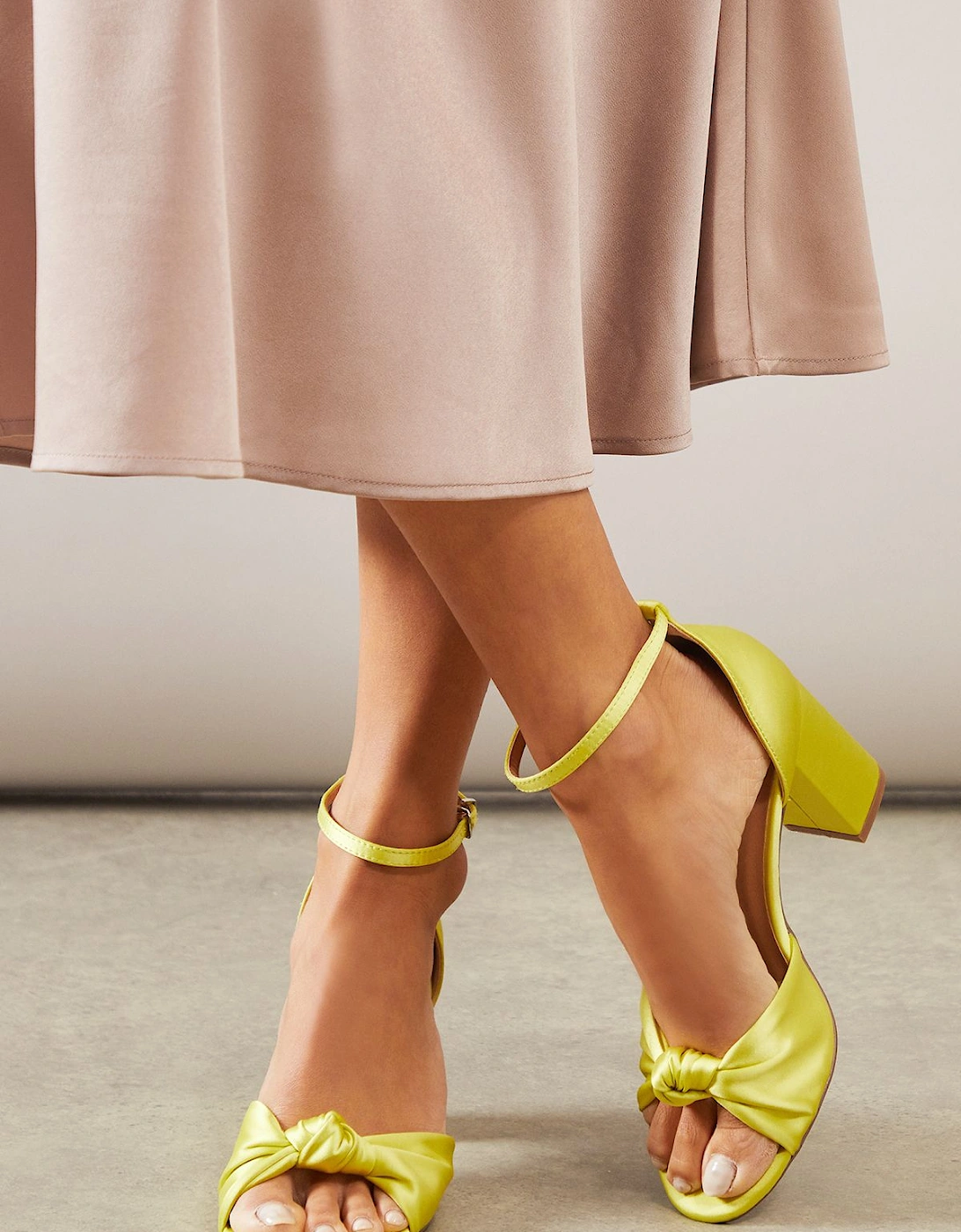Wide Fit Carmen Satin Knot Front High Block Heel Sandals, 2 of 1
