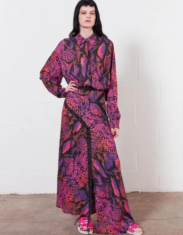 Neon Snake Print Midi Skirt In Pink