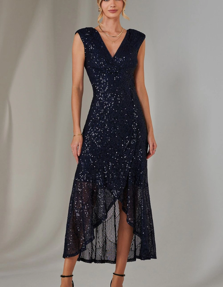 Sequin Ruffle Hem Maxi Dress