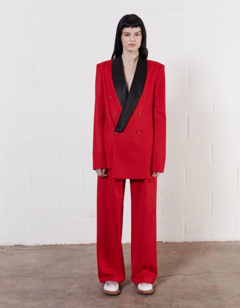 Wool Red Double Breasted Suit Jacket