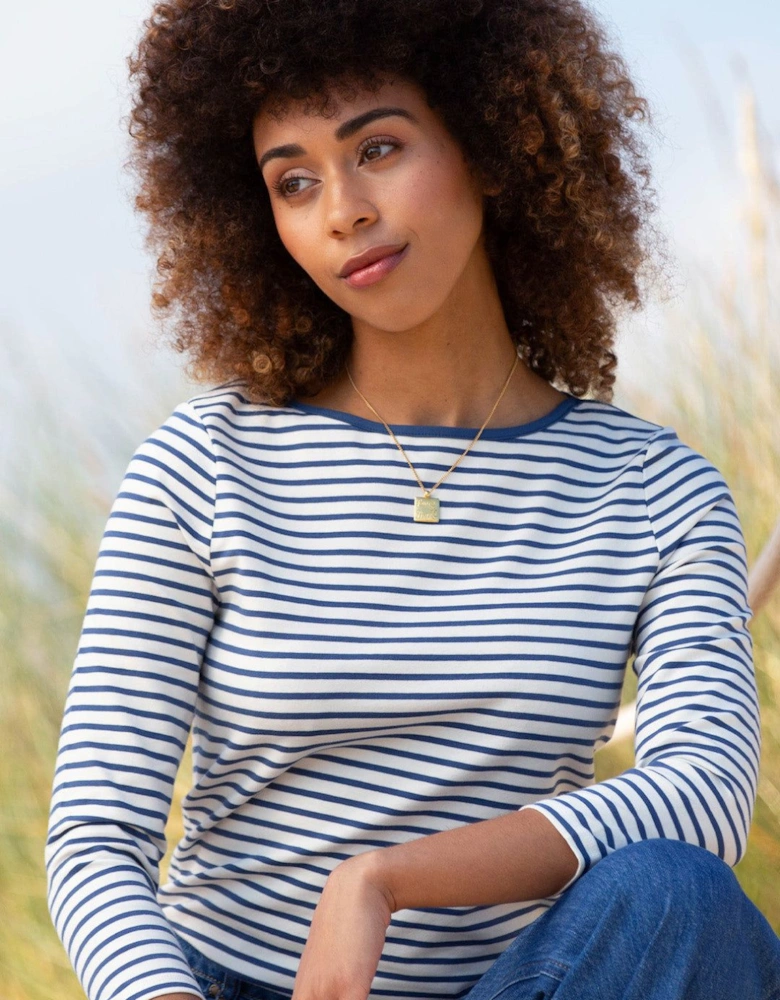 Ashington Organic Cotton Boat Neck 3/4 Sleeve Top Navy Stripe