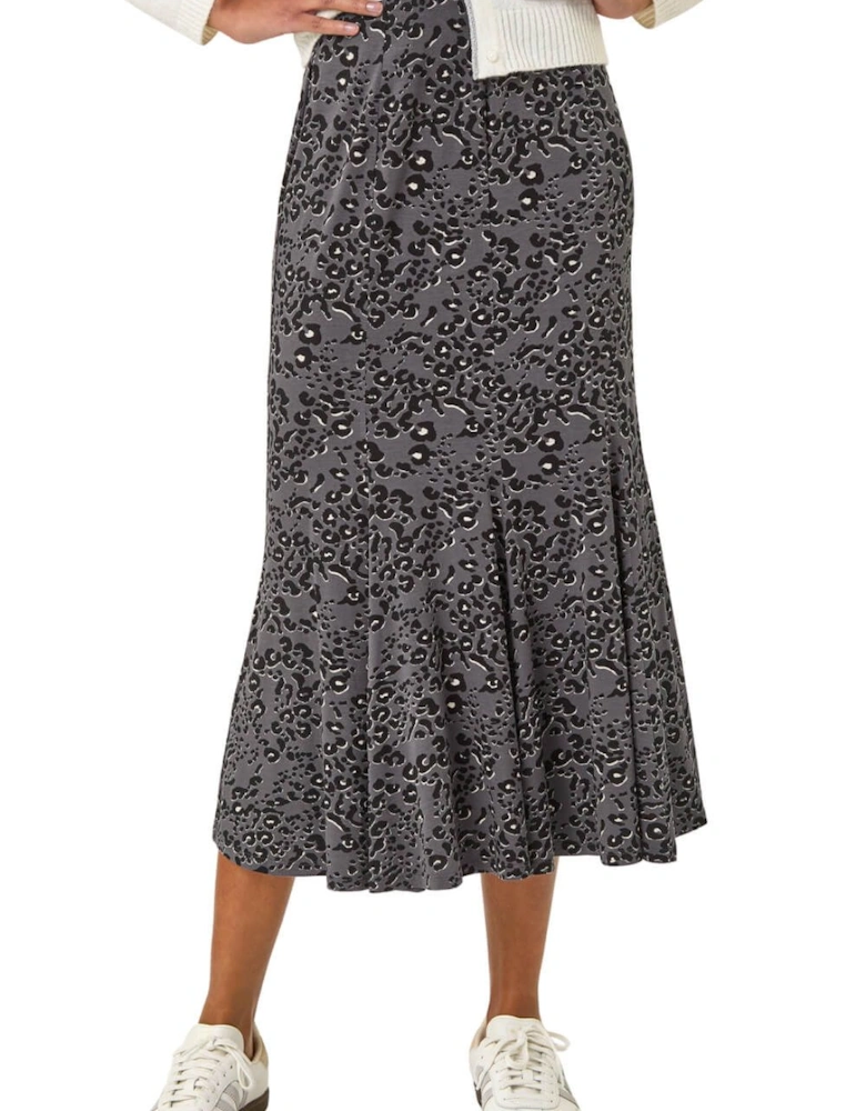 Animal Print Panelled Skirt